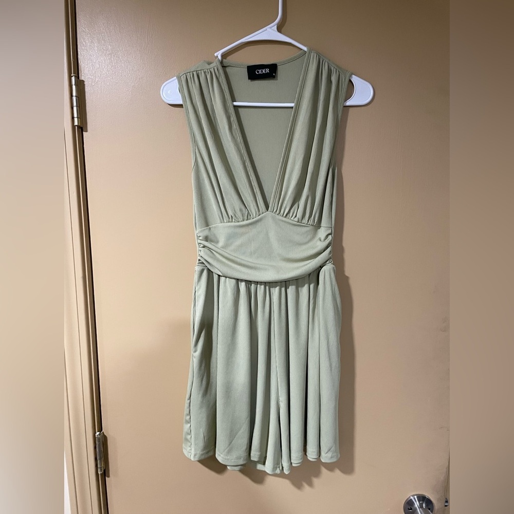 NWOT Cider Light Green V-Neck Romper